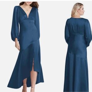LOVELY Teagan Long Sleeve Blue Charmeuse High/Low